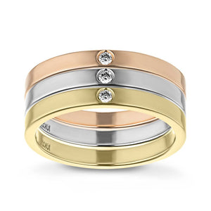  set Fashion band with a 0.02ct Lab-Grown Diamond in recycled 10K rose gold 10K yellow gold and 10K white