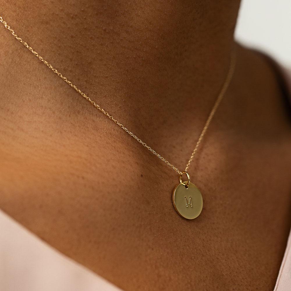 Custom Engraved Vintage Brass Circle Flat Disc Charm Necklace – Thea Grant