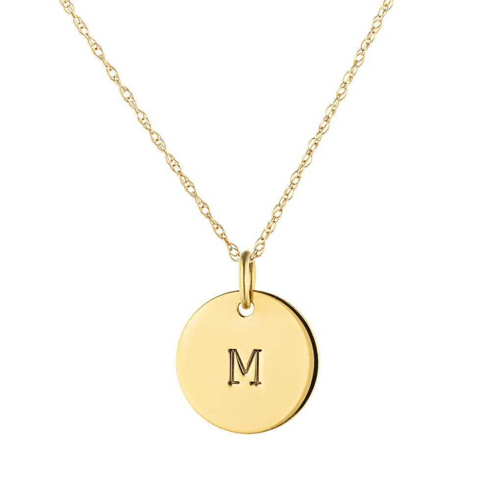 Solid Initial &quot;M&quot; Disc Necklace in 14K yellow gold 