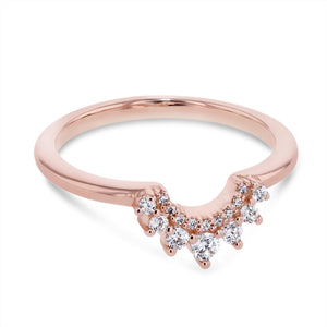 Graduated lab grown diamond accented wedding band with contour design set in 14k rose gold