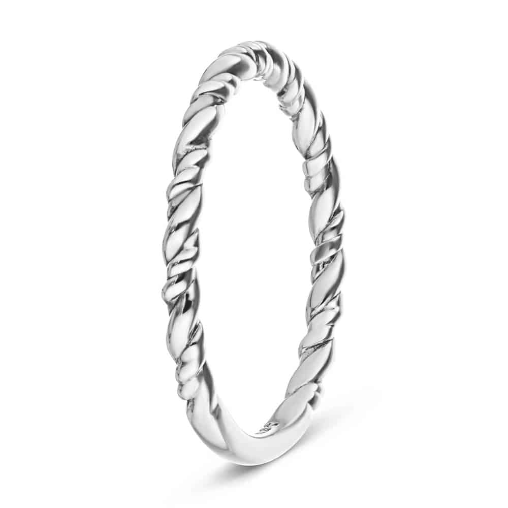 Twisted rope stackable ring in recycled 14K white gold | fashion Twisted rope stackable ring in recycled 14K white gold