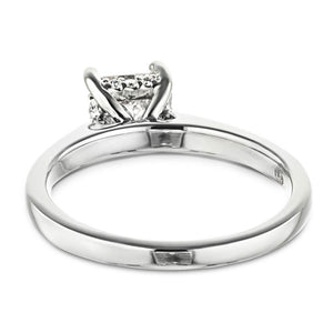 Hidden halo engagement ring with 1ct princess cut lab grown diamond in 14k white gold band shown from back