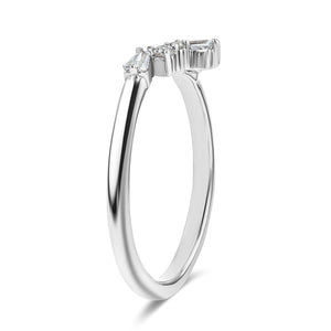 sunset lab grown diamond accented contour wedding band shown in 14k white gold metal