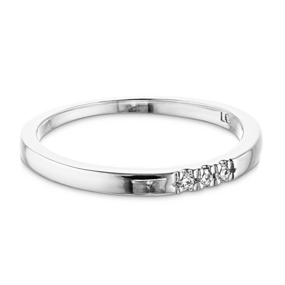 Three Stone French-Set Band set with 0.04ctw lab-grown diamonds shown in recycled 10K white gold 