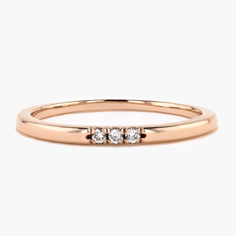 Three Stone French-Set Band set with 0.04ctw lab-grown diamonds shown in recycled 10K rose gold | Three stone French-set band lab grown diamonds recycled 10K rose gold