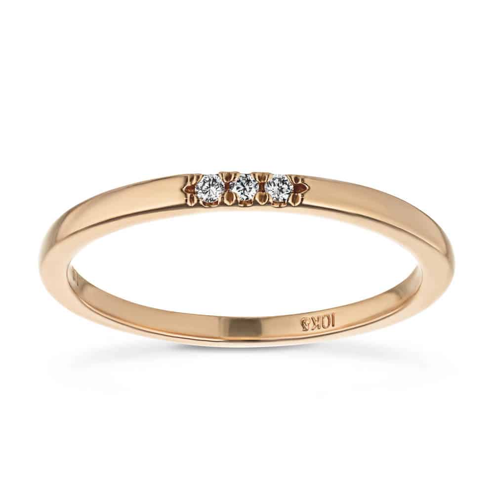 Three Lab-Grown Diamonds set in a simple band in recycled 10K rose gold | fashion Three Lab-Grown Diamonds set in a simple band in recycled 10K rose gold
