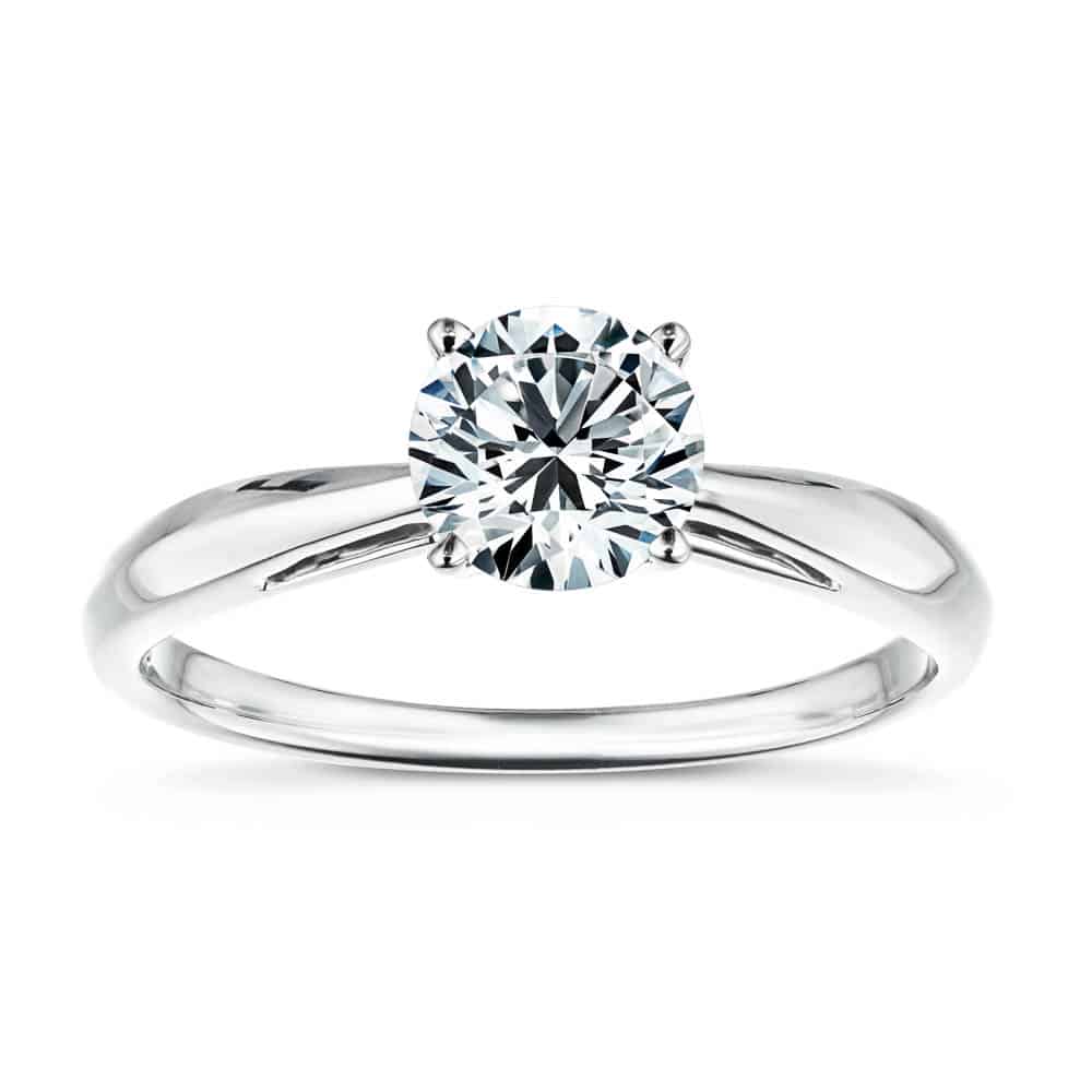 Shown with a 1ct Round Cut Lab Grown Diamond in 14k White Gold