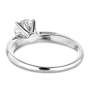 Solitaire engagement ring with 1ct round cut lab grown diamond in cathedral style 14k white gold band shown from back