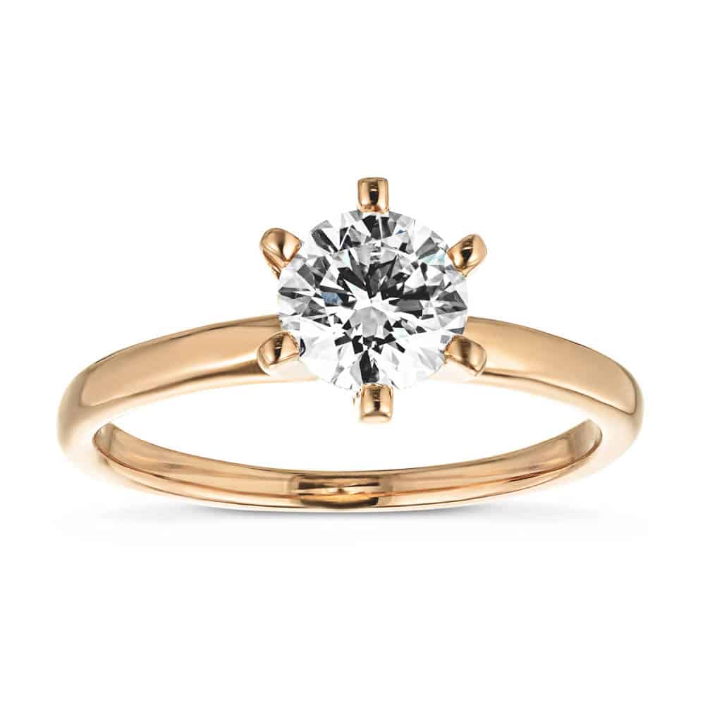 Shown here with a 1.5ct Round lab-grown diamond in a six prong rose gold setting. 