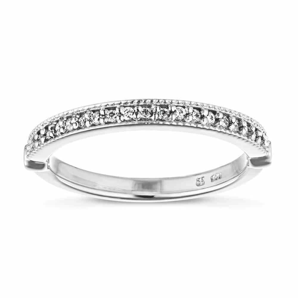 Tulle diamond accented wedding band with filigree detailing in recycled 14K white gold | Tulle diamond accented wedding band filigree detailing recycled 14K white gold