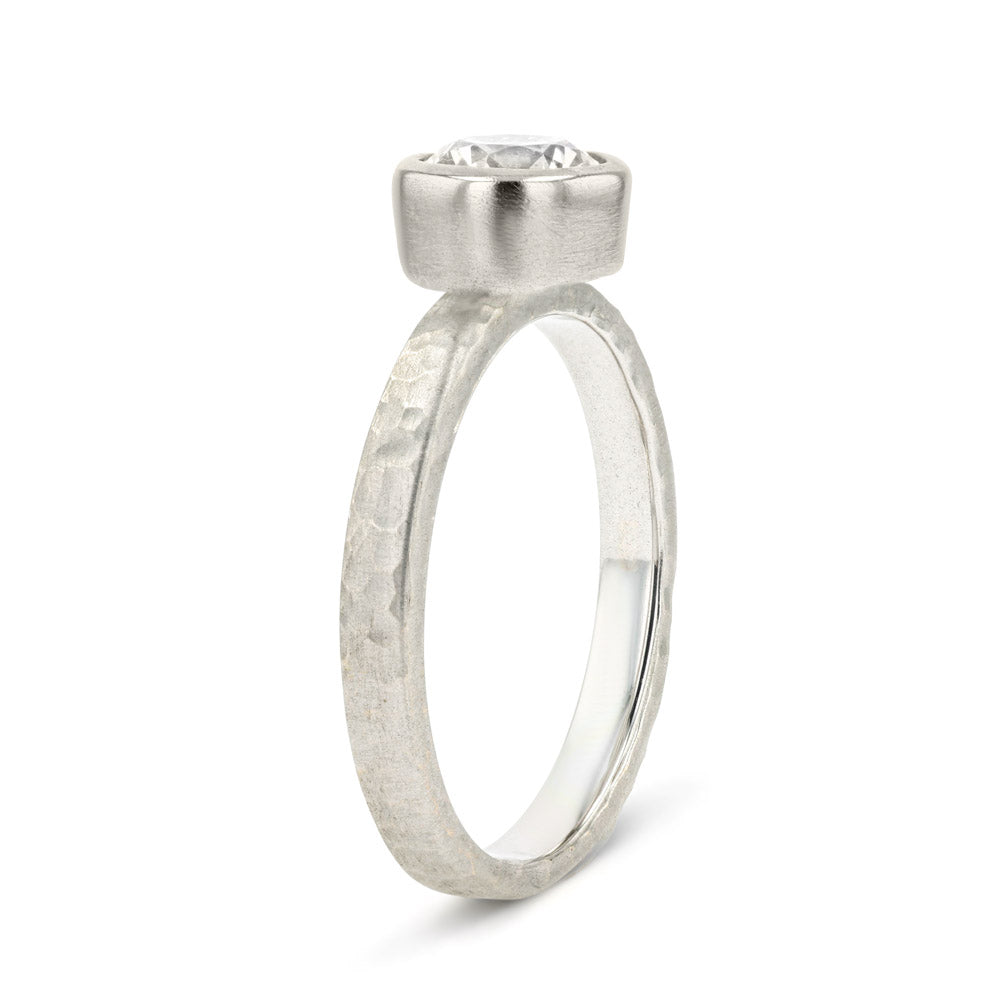 Shown in 14K White Gold with a Satin Hammer Finish
