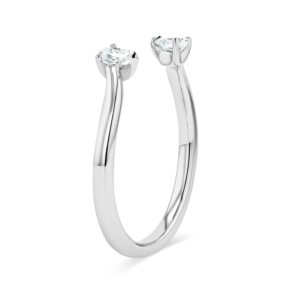 Shown in 14K White Gold|14 Carat White Gold Open Center Band with Two Stone Pear Cut Lab Grown Diamonds from MiaDonna