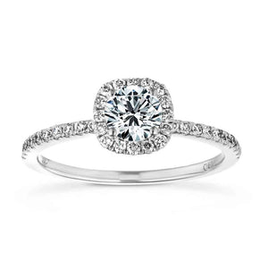  halo engagement ring Shown with a 1.0ct Round cut Lab-Grown Diamond with a diamond accented halo and accented band in recycled 14K white gold