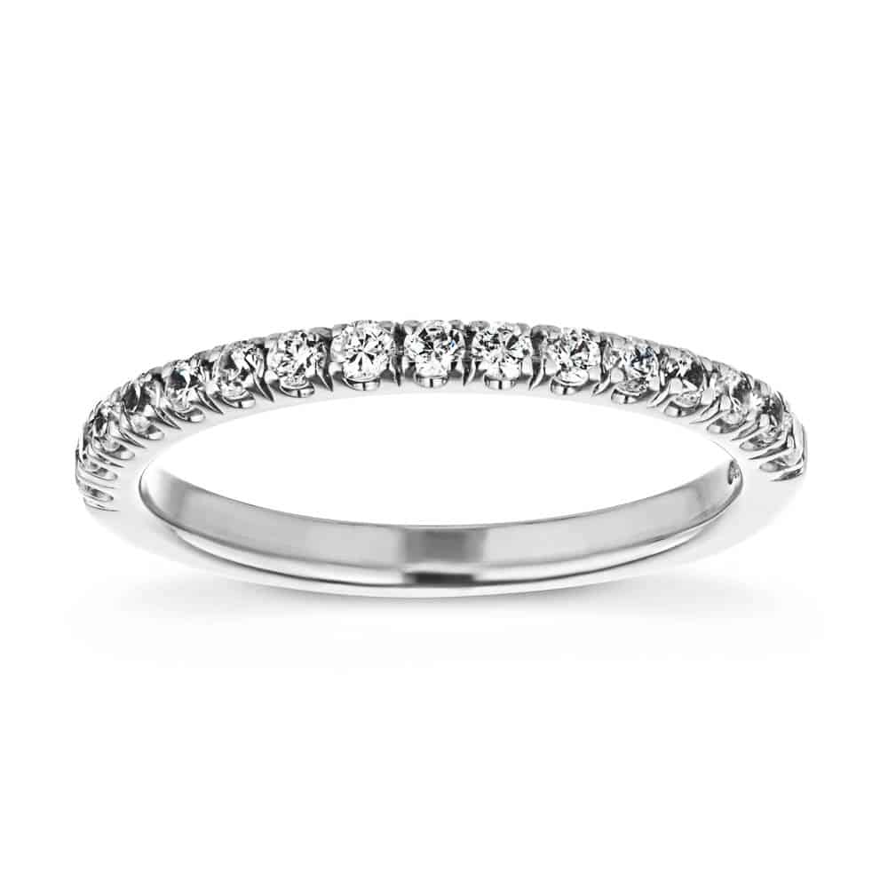 Diamond accented wedding band in recycled 14K white gold made to fit the Venise Engagement Ring 