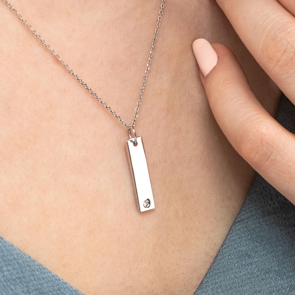 Accented Vertical Bar Necklace in 14K white gold | vertical bar diamond accented necklace gold