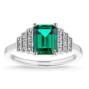  Vivienne Antique Engagement Ring emerald Lab Grown Gemstone recycled 14K white gold