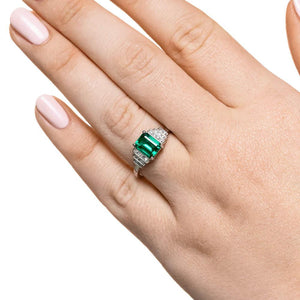  Vivienne Antique Engagement Ring emerald Lab Grown Gemstone recycled 14K white gold