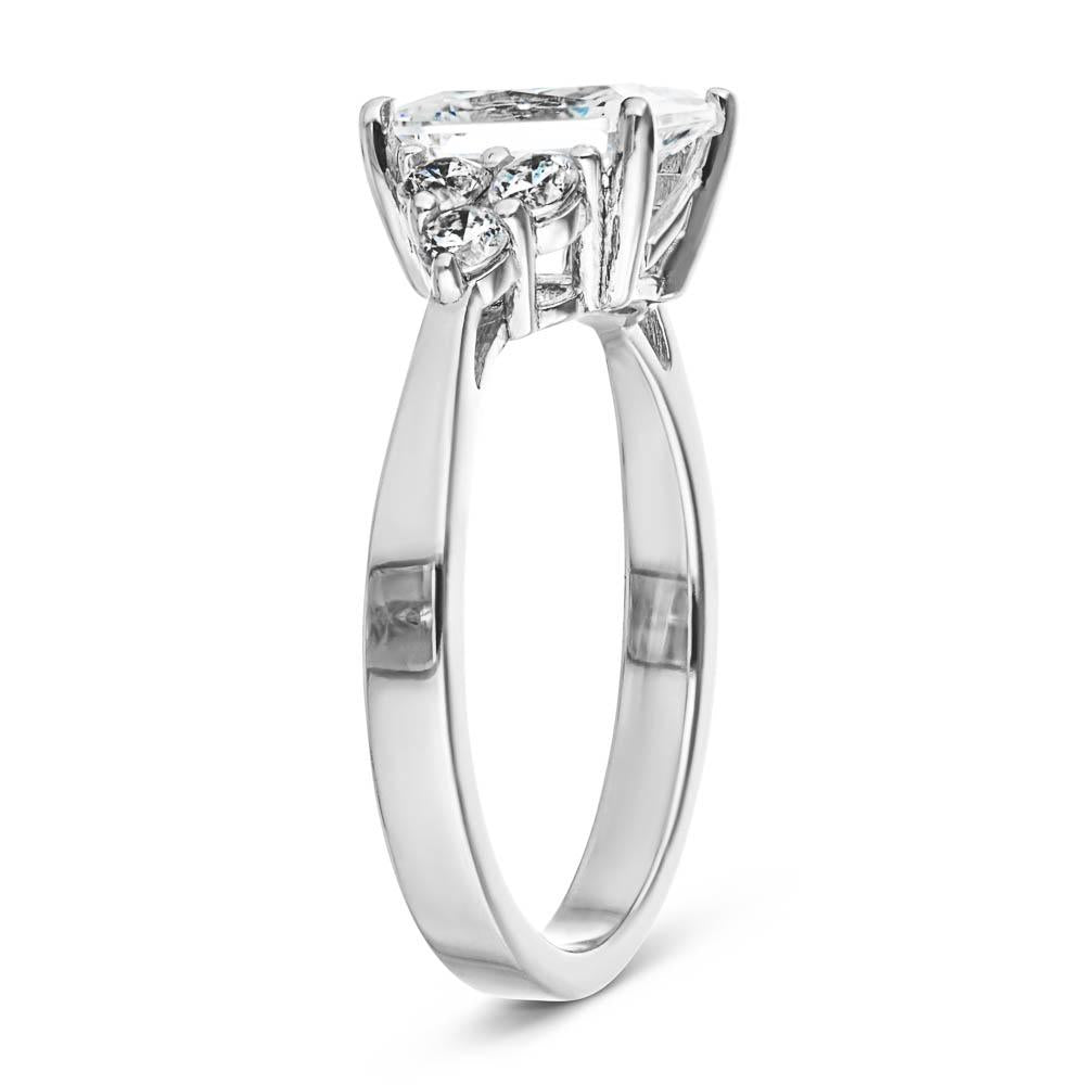 Wildfire Engagement Ring shown with a 1.0ct radiant cut Lab-Grown Diamond with six recycled diamond side stones in recycled 14K white gold 