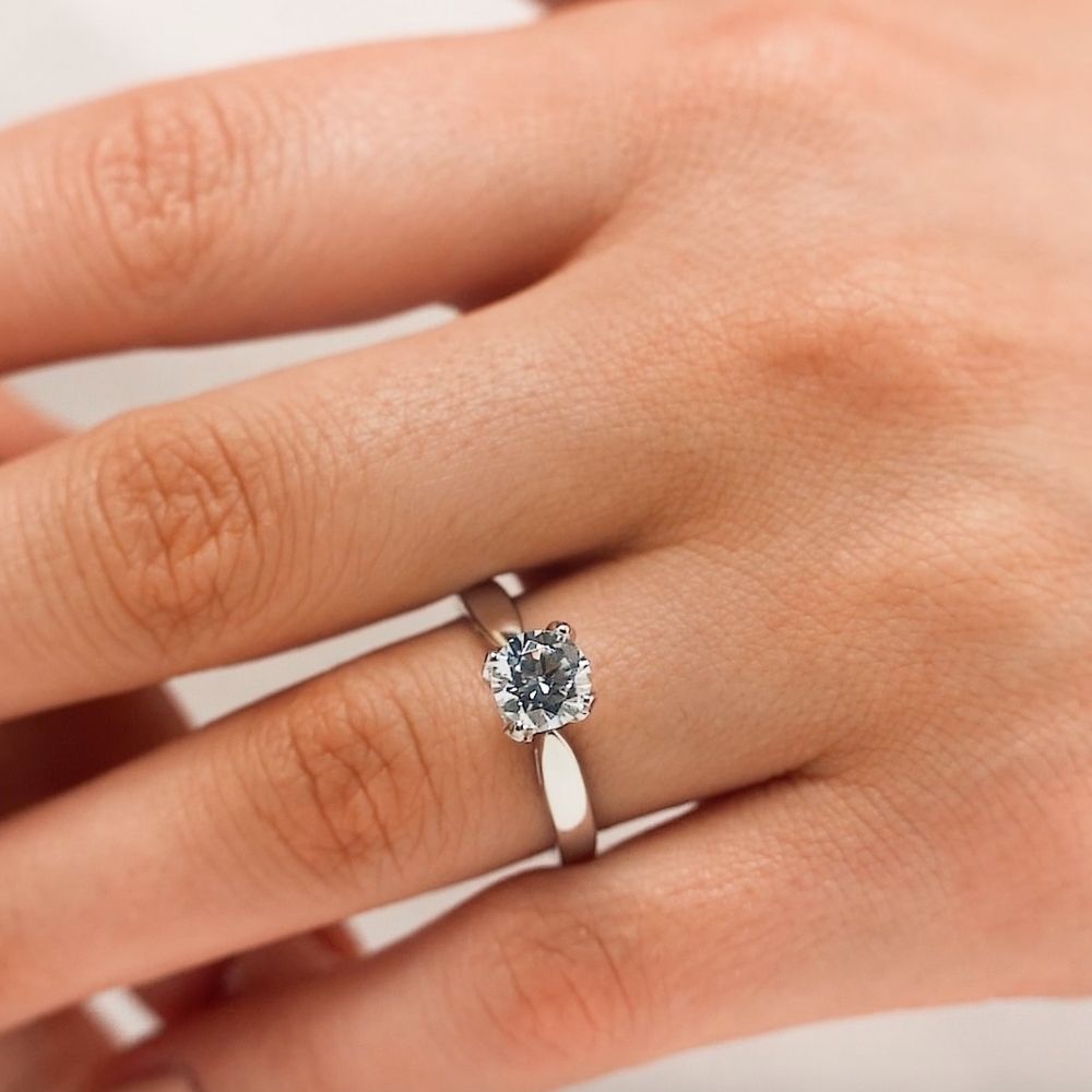 Winter Rose Engagement Ring shown with a 1.50ct round cut Lab-Grown Diamond in 14K white gold| Winter Rose Engagement Ring 1.50ct round cut Lab-Grown Diamond 14K white gold