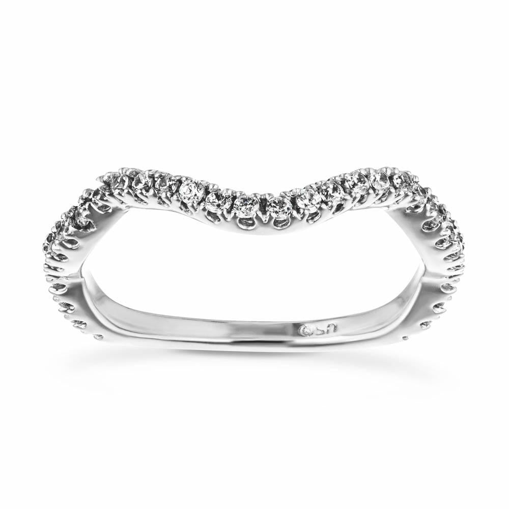 Curved diamond accented wedding band in recycled 14K white gold made to fit the Wonder Engagement ring | Curved diamond accented wedding band in recycled 14K white gold made to fit the Wonder Engagement ring