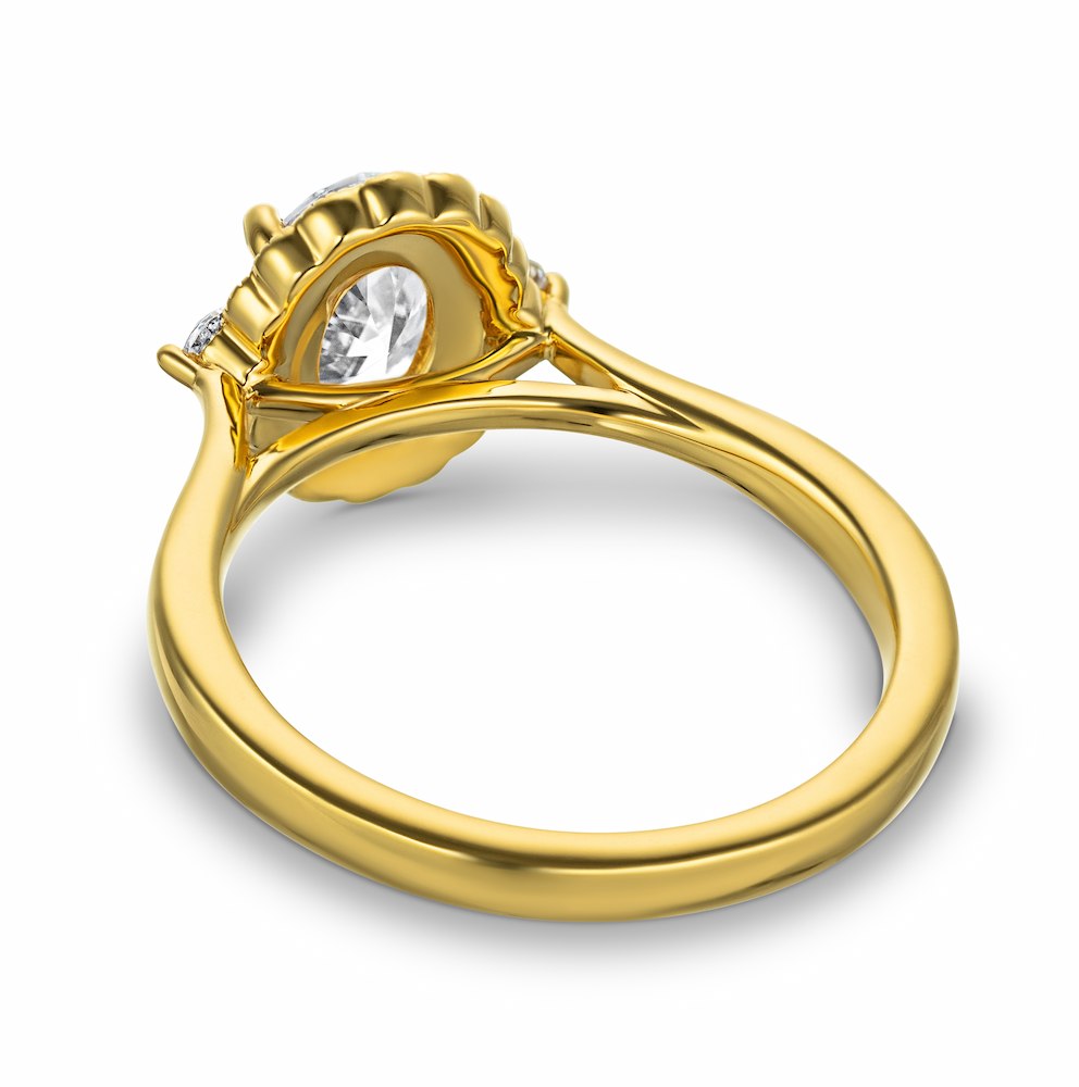 Shown with 1ct Round cut Lab Grown Diamond in 14k Yellow Gold