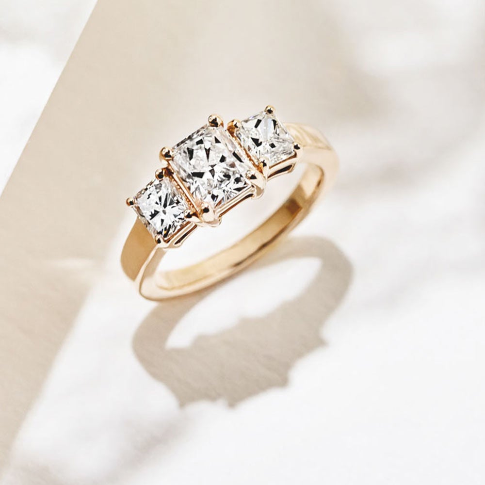 Shown with Radiant Cut Lab Grown Diamonds in 14k Yellow Gold